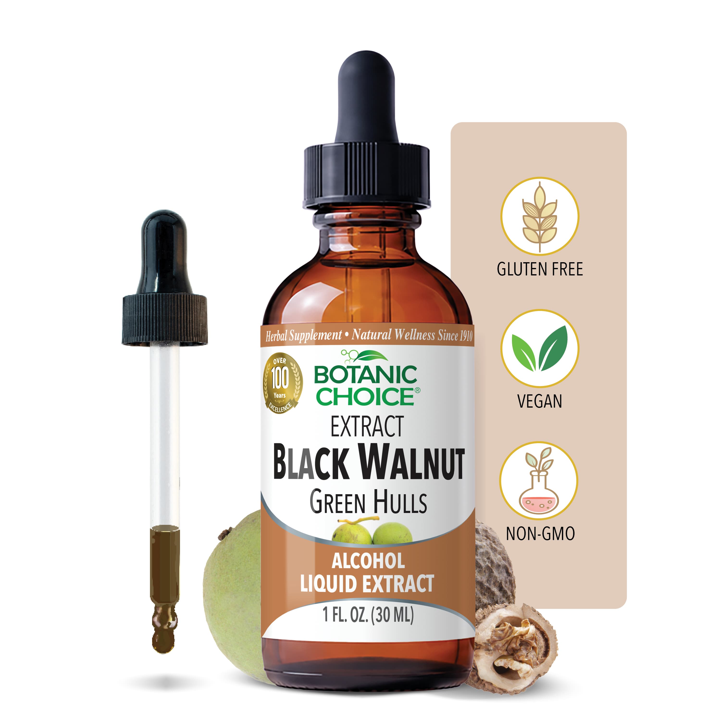 Black Walnut Green Hulls Liquid Extract - Digestive Support Supplement - 1 Oz