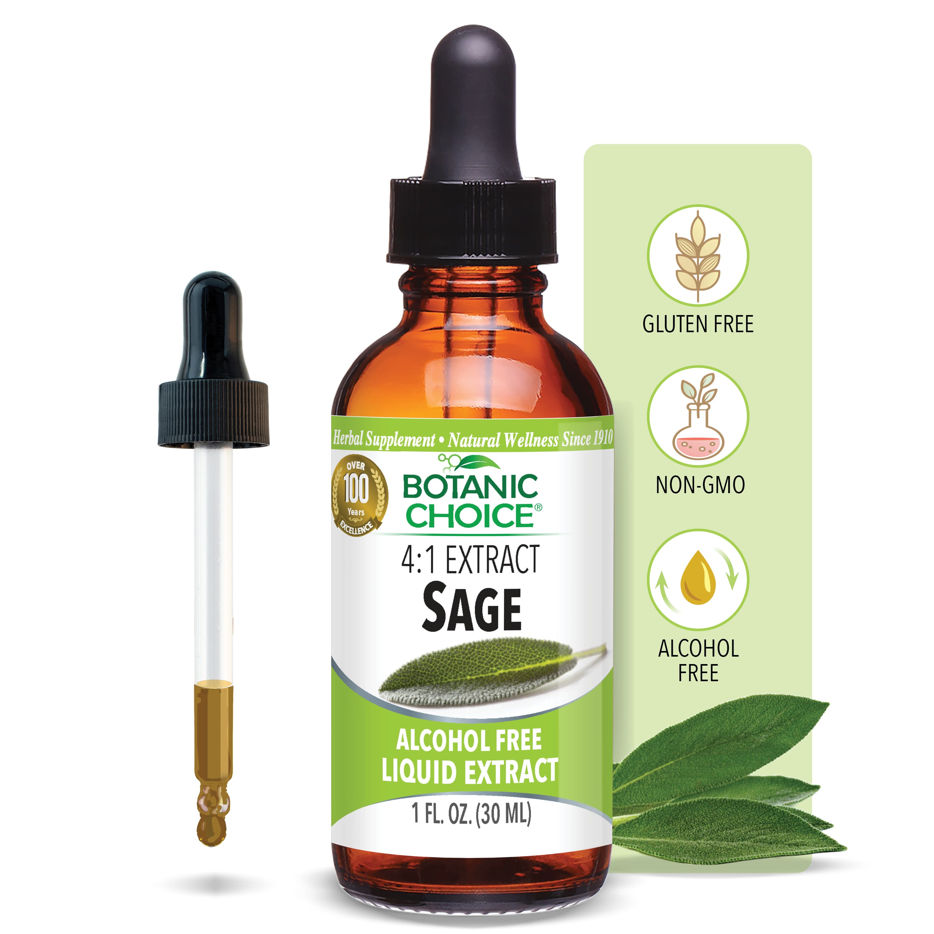 Sage Liquid Extract - Digestive Support Supplement - 1 Oz