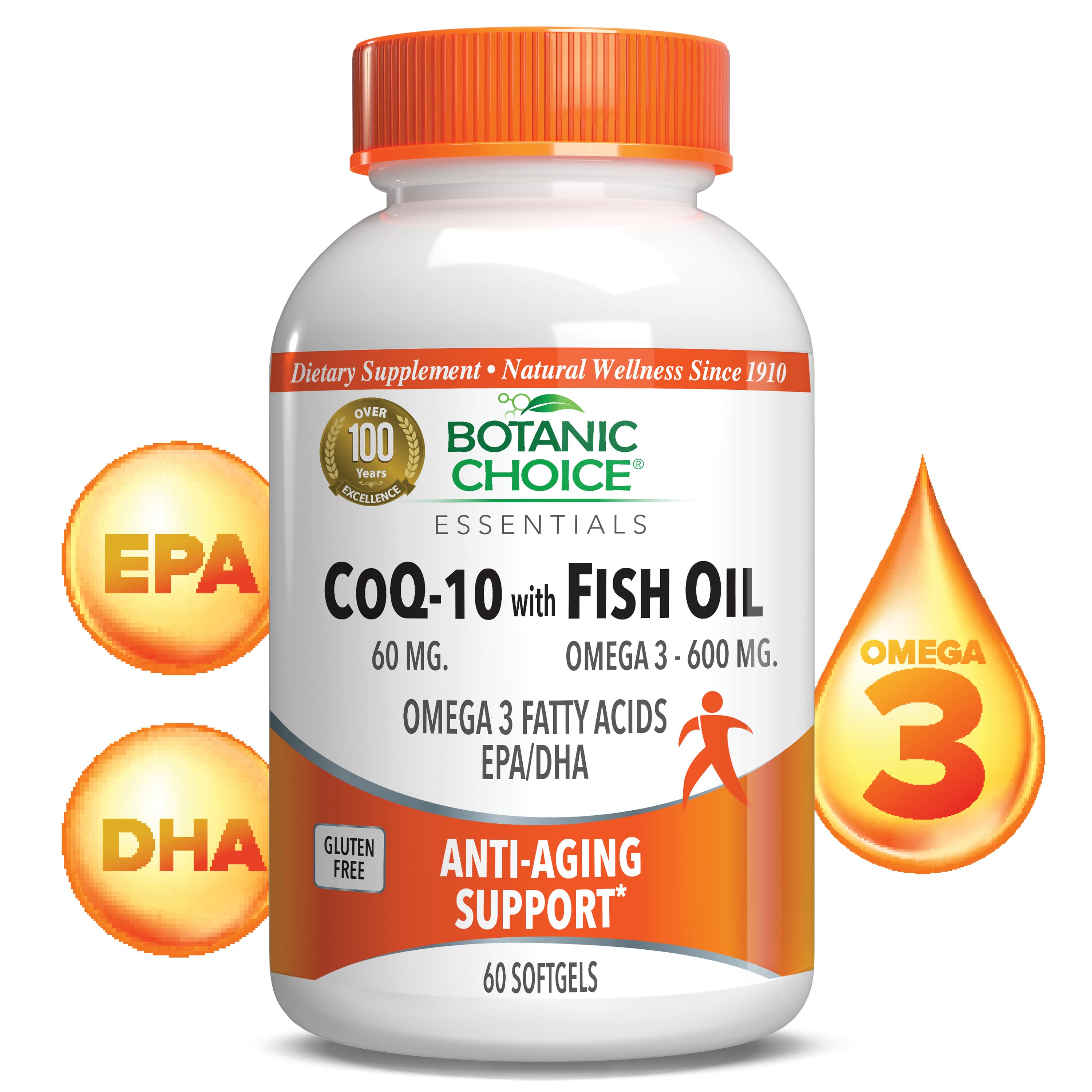 CoQ-10 with Fish Oil - Heart Support Supplement - 60 Softgels