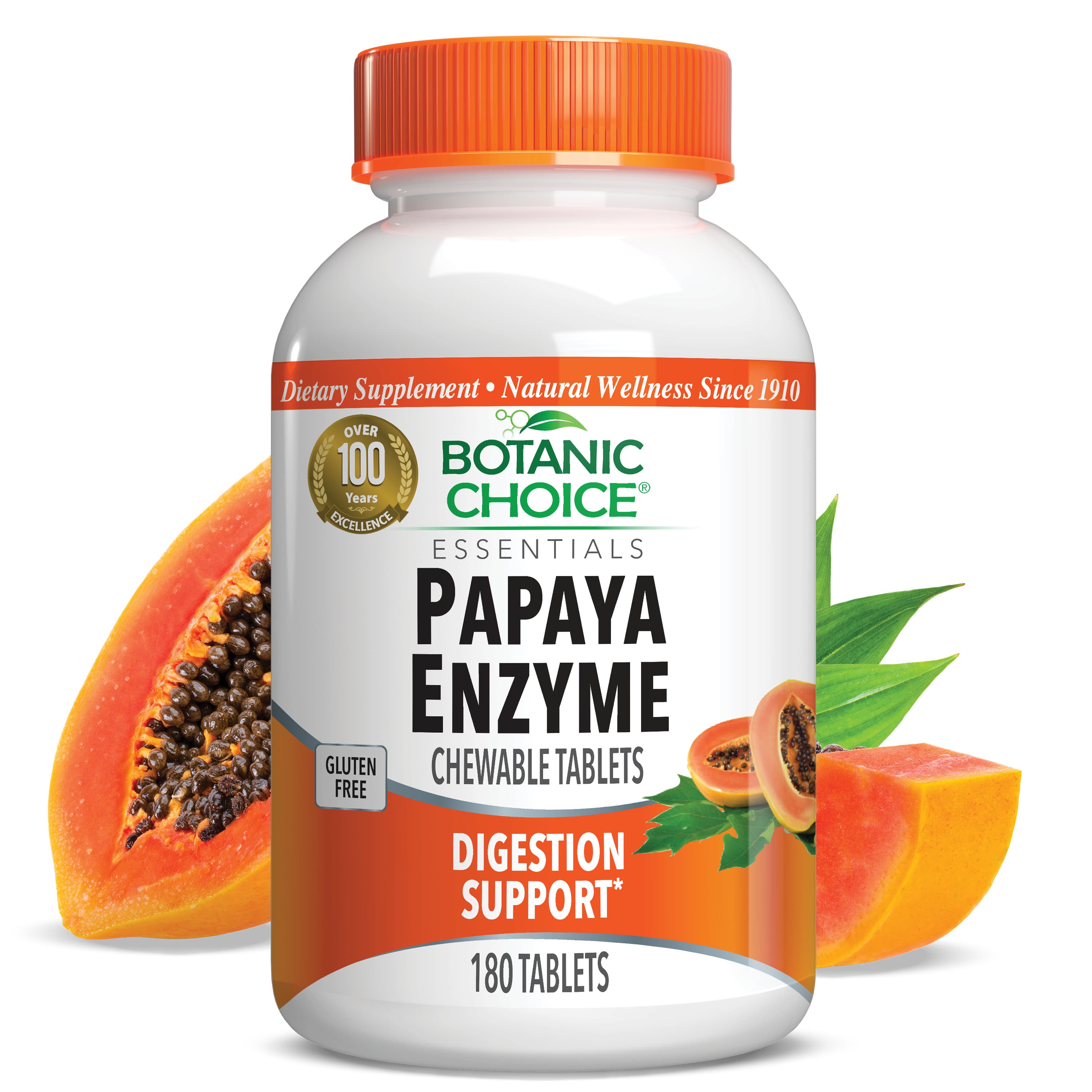 Chewable Papaya Enzyme Tablets 49 mg - Digestive Support Supplement - 180 Tablets